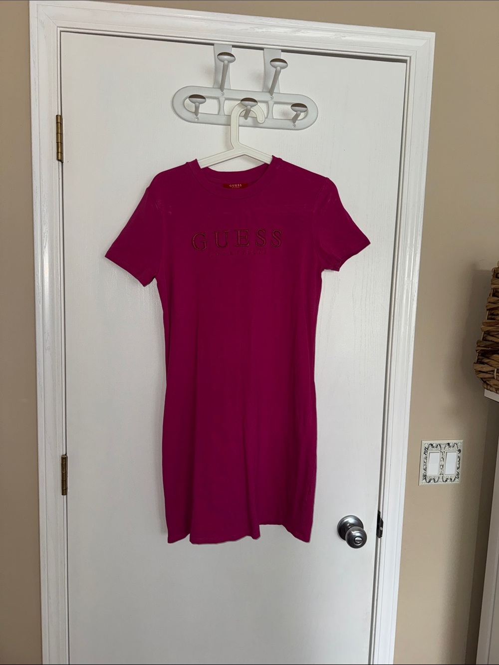 GUESS Hot Pink Logo Mini T-Shirt Dress
